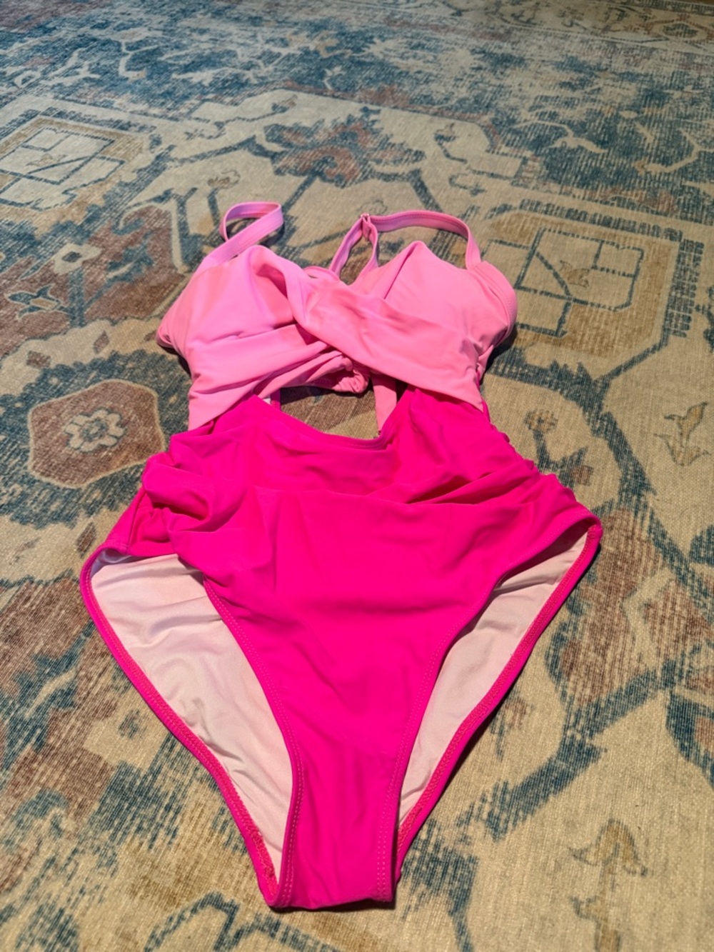 High-Rise Two-Tone Pink One-Piece Swimsuit